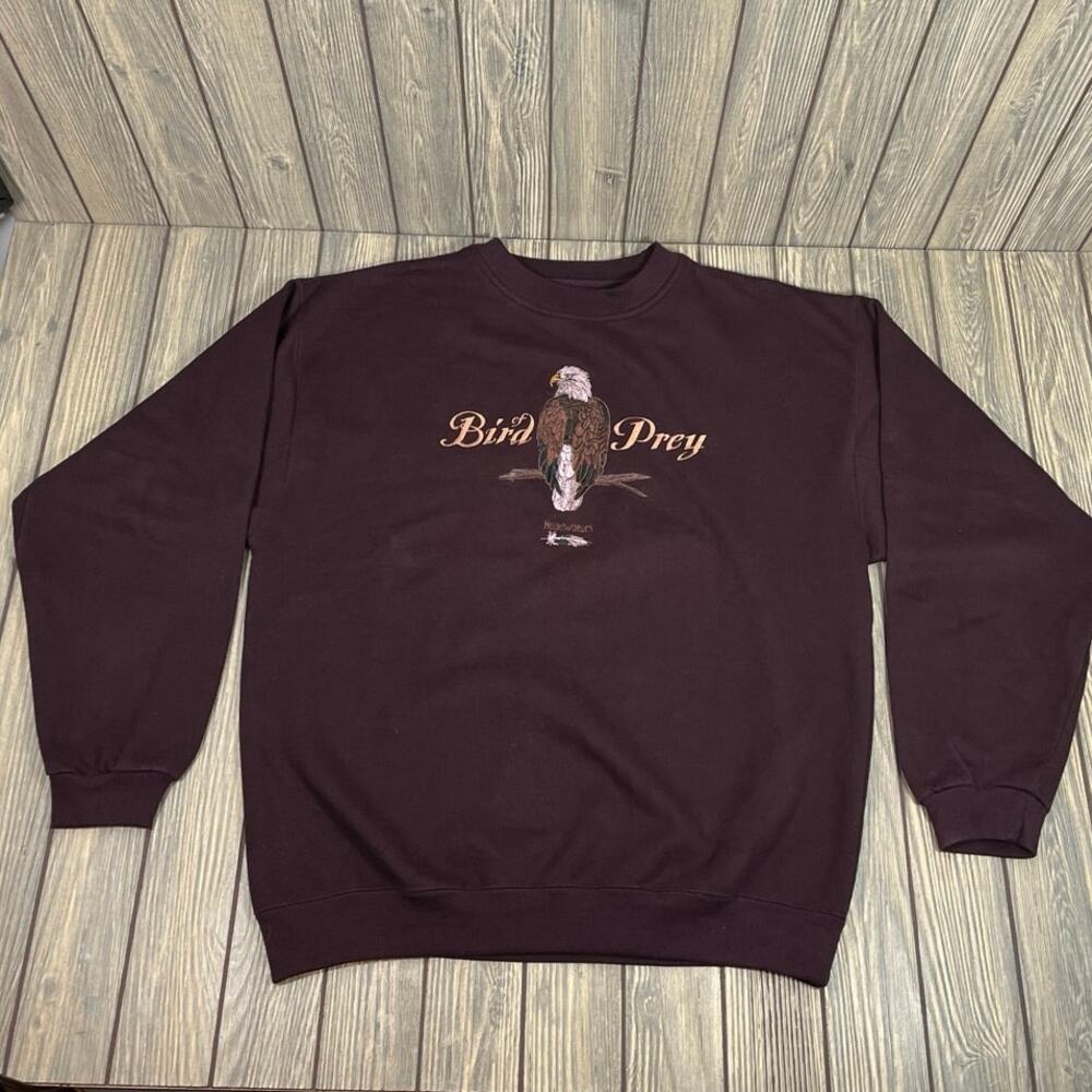 Headwaters‎ Vtg Men Bald Eagle Bird of Prey Sweatshirt Embroidered Sz L Brown
